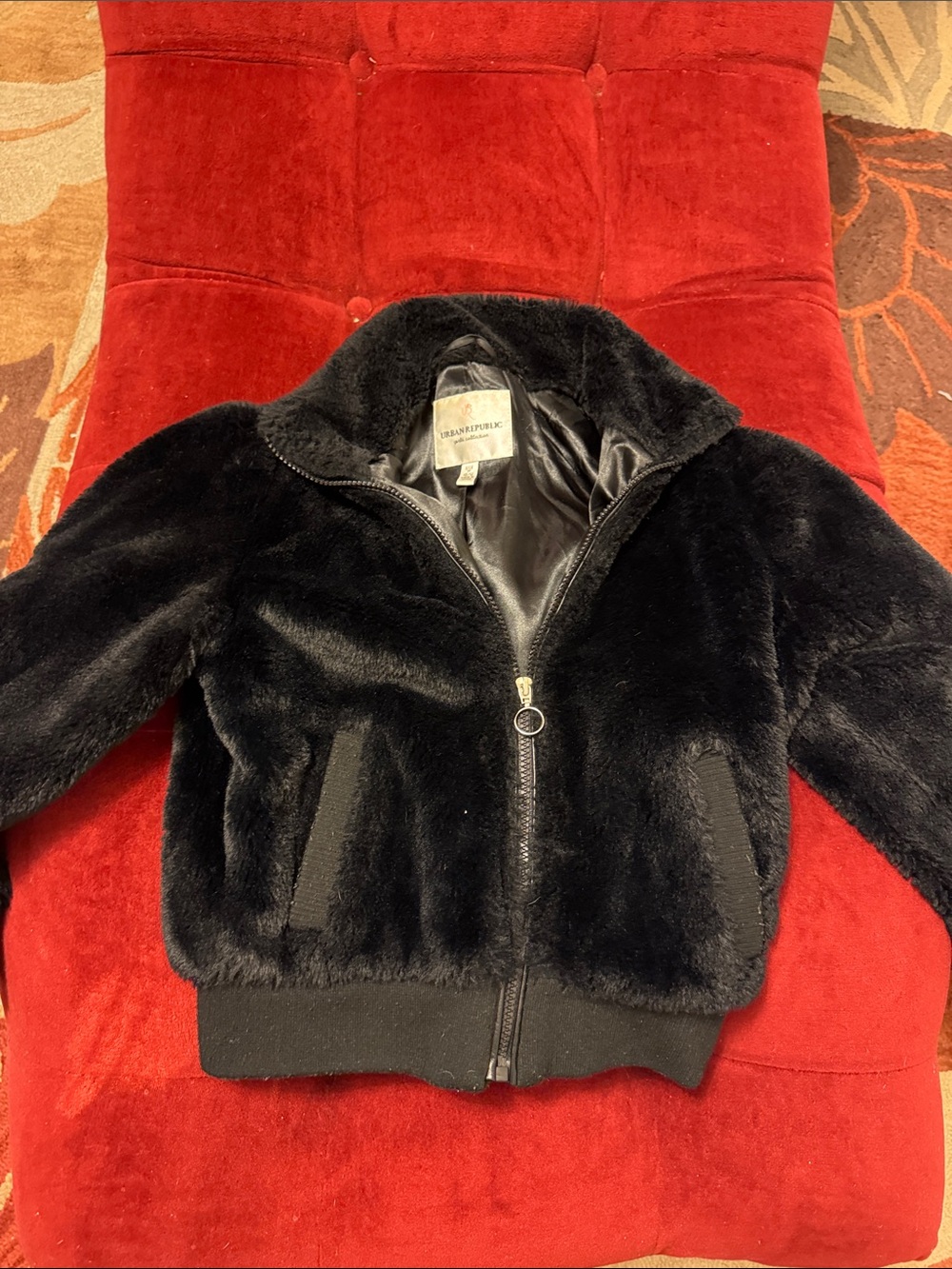 Blank NYC Kids Black Faux Fur Zip-Up Bomber Jacket